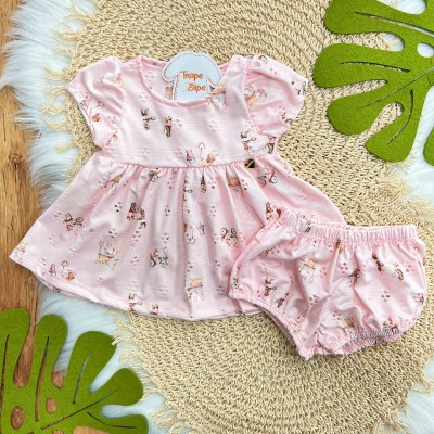 Vestido em Lese e Calcinha Bichinhos - Rosa